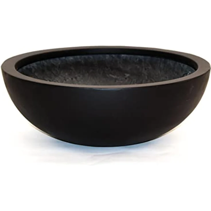 Elegant Einrichten Pflanzkübel Fiberglas Schale-Rund, D46xH16cm, matt schwarz, wasserdicht und UV-beständig – Bild 1
