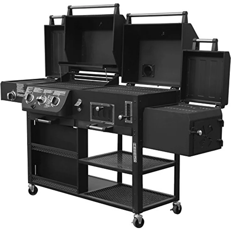 Barbecue El Fuego 4 in 1 Kombigrill Arizona Smoker Gasgrill Holzkohlegrill BBQ, Grillfläche 27 x 42 cm – Bild 5