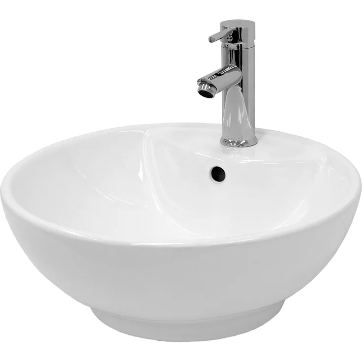 ecd germany Waschbecken Rundform 455x455x185 mm, weiß, aus Keramik - inkl. Ablaufgarnitur mit Überlauf