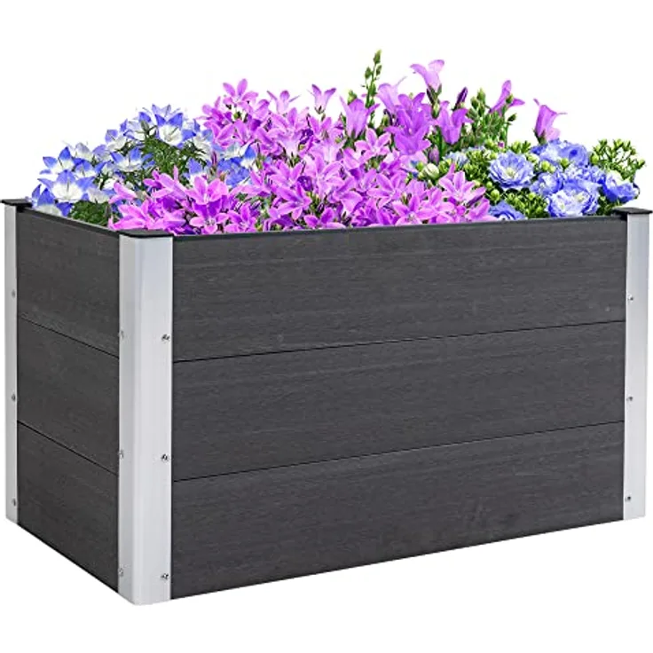 Outsunny Hochbeet Pflanzkasten Blumenkübel Blumenkasten wetterfest ohne Boden Grau WPC + Aluminium 100 x 50 x 55,5 cm