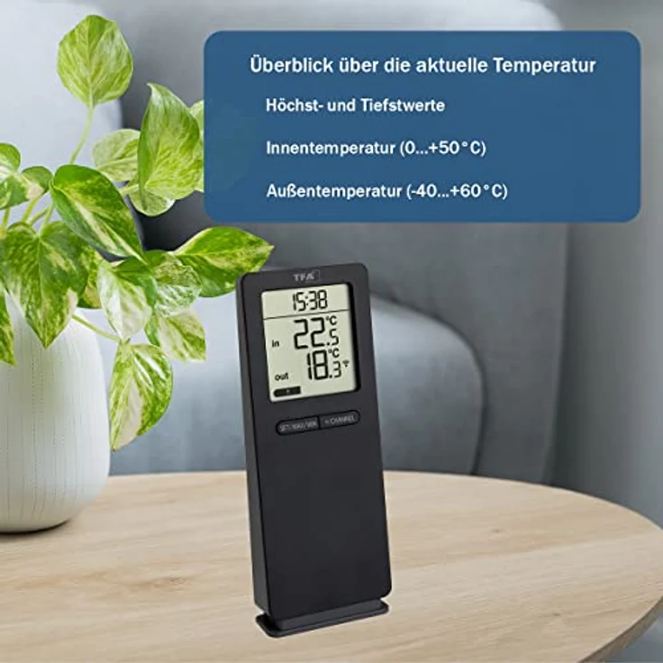 TFA Dostmann Funk-Thermometer LOGOneo Funk-Thermometer digital Schwarz – Bild 2