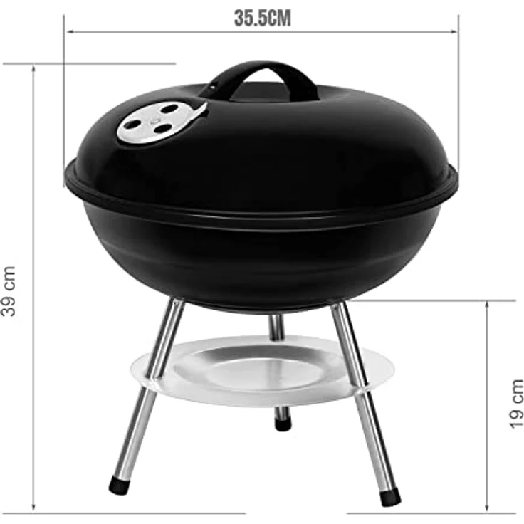 SunJas Holzkohlegrill, tragbar, zerlegbar, für Grill, Außenbereich, Garten, Camping und Picknick (für 3-5 Personen) – Bild 4