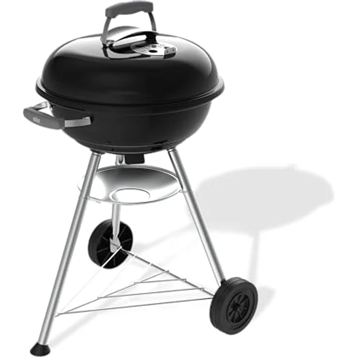 Weber Compact Kettle Holzkohlegrill (2026 Version) mit Dreibein-Ständer und Rädern, hitzebeständiges, rostfreies Design, verchromter dreilagiger Rost, 47 cm, Schwarz – Bild 1