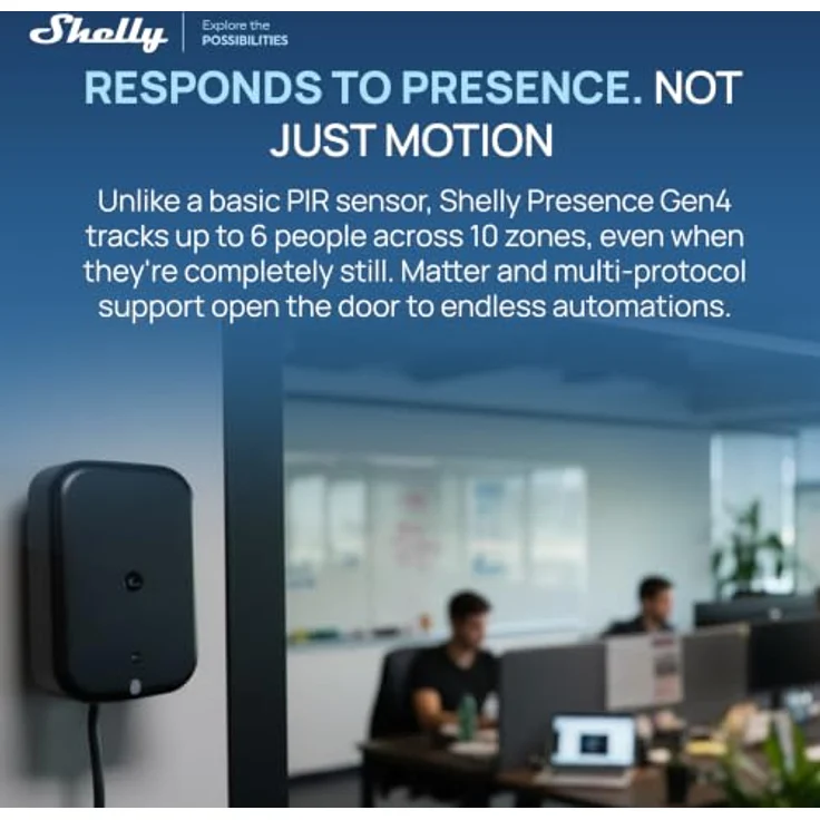 Shelly Präsenzmelder Presence Sensor Gen4, Bewegungsmelder mit WLAN, Zigbee, BT und Matter, schwarz – Bild 2