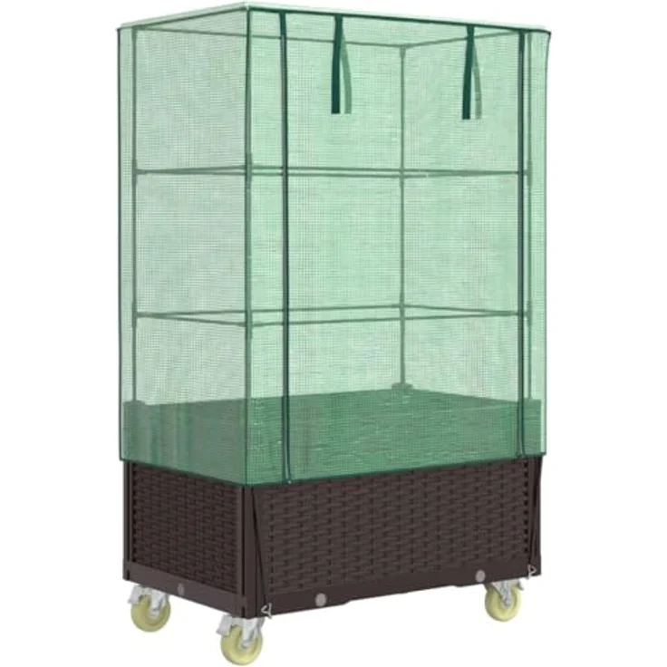 vidaXL Hochbeet mit Aufsatz und Rollen Rattan-Optik 80x50x182 cm, stabiler Rahmen, Gewächshausaufsatz, wasserfeste Abdeckung – Bild 1