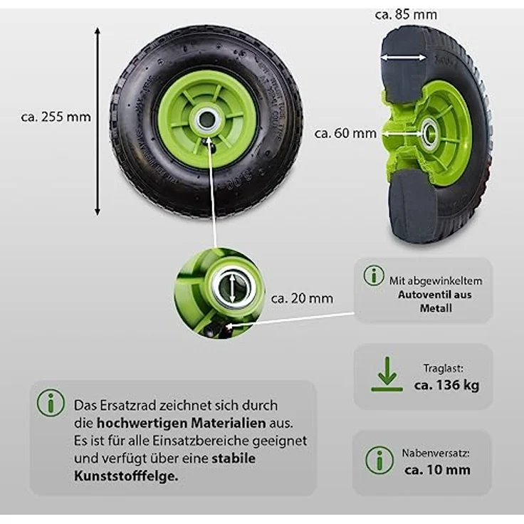 TRUTZHOLM Sackkarrenrad 260 x 85 mm 3.00-4 Bollerwagenrad, Luftrad, Ersatzrad, 4PR – Bild 3