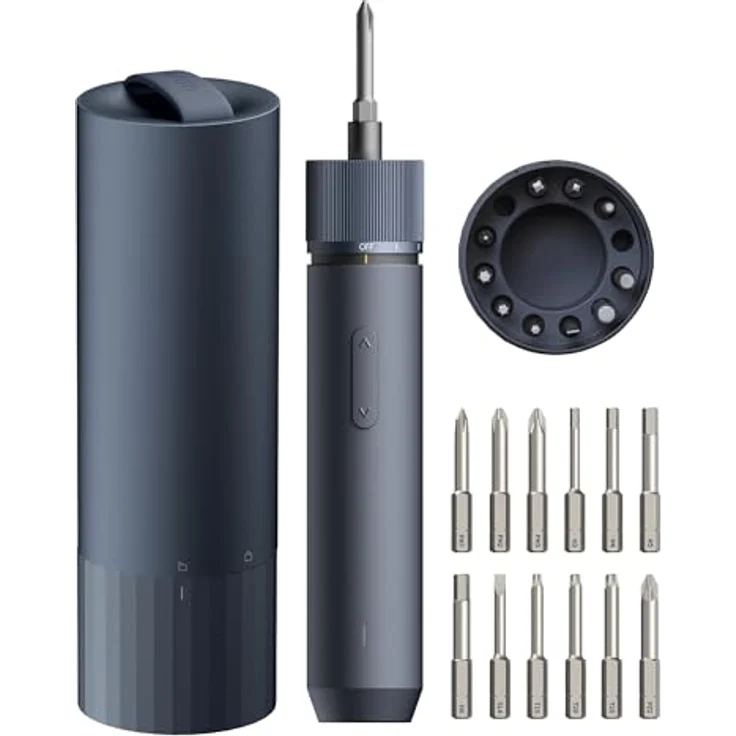HOTO Akkuschrauber 12-in-1 Set, 4 N.m Elektrischer Schraubendreher mit LED-Licht, 3.6 V, 1500 mAh USB-C, S2-Stahl Bits, schwarz – Bild 1