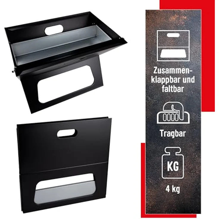 BBQ Collection Tischgrill Holzkohle, Faltbarer tragbarer Camping-Grill mit herausnehmbarer Feuerschale, schwarz – Bild 3