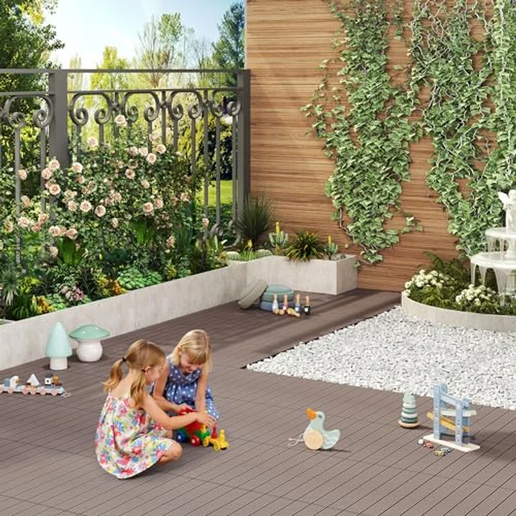 12er-Set WPC Terrassenfliese mit Klicksystem braun – Bild 7