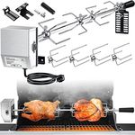 KESSER Edelstahl Grillspieß Set 107cm passend für Weber Spirit Gasgrill mit 4X Fleischnadeln BBQ Fleischklammer, Griffstück und Motor Rotisserie Elektrischer Drehspieß 220V - 240V Silber