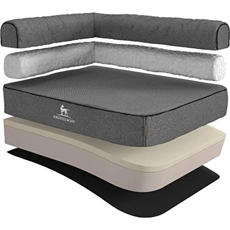 Knuffelwuff orthopädisches Eck Hundebett Marlie Hundekorb Hundesofa Hundekissen Hundekörbchen orthopädisch waschbar M-L 85 x 63cm Grau Lehne Links