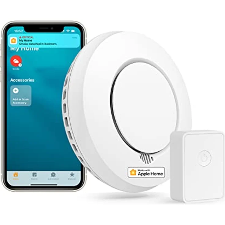 Meross WLAN Rauchmelder/Feuermelder mit Hub funktioniert mit Apple HomeKit Schlafzimmertauglich Brandmelder mit Stummschaltung und Selbsttest Funktion Geprüft nach DIN EN 14604 – Bild 1