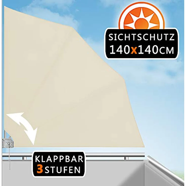 DEUBA Balkonfächer Sichtschutz Balkon Windschutz Balkonsichtschutz Sonnenschutz Sonne beige – Bild 3