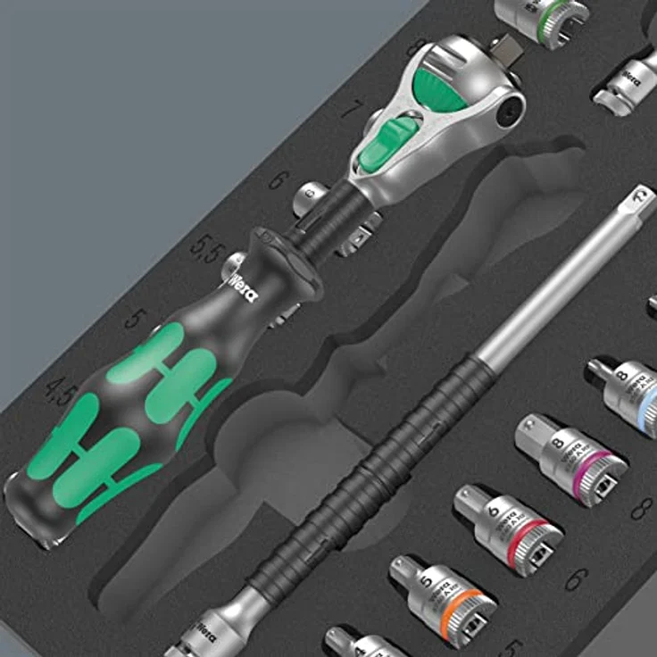 Wera Werkzeugbox 9720, 37-teiliges 8000 A Zyklop Set mit Speed-Knarre, Schaumstoffeinlage und Wobble-Verlängerung – Bild 4