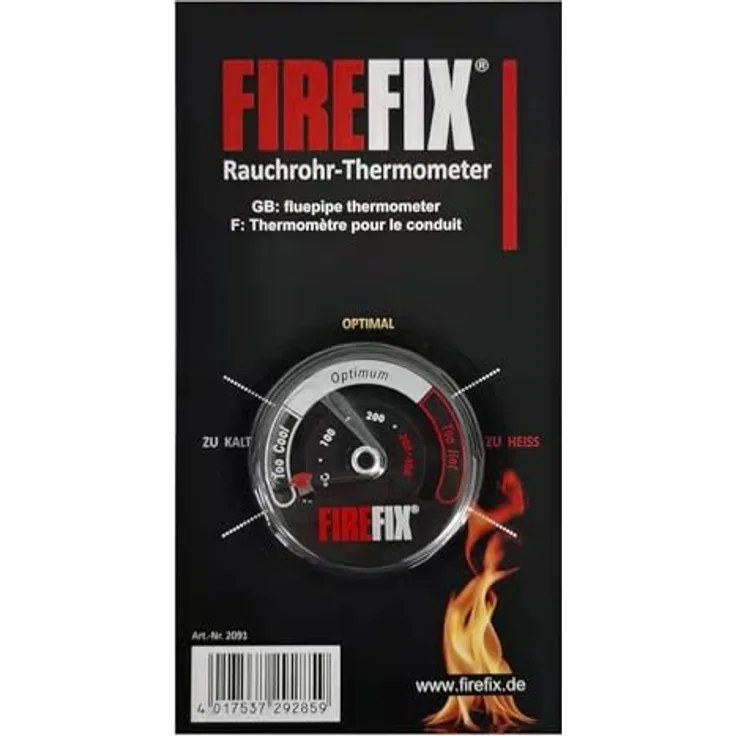 FIREFIX 2091 Rauchrohr-Thermometer, magnetisch, schnelles Ablesen, besseres Brennverhalten, minimiert Überhitzungsgefahr