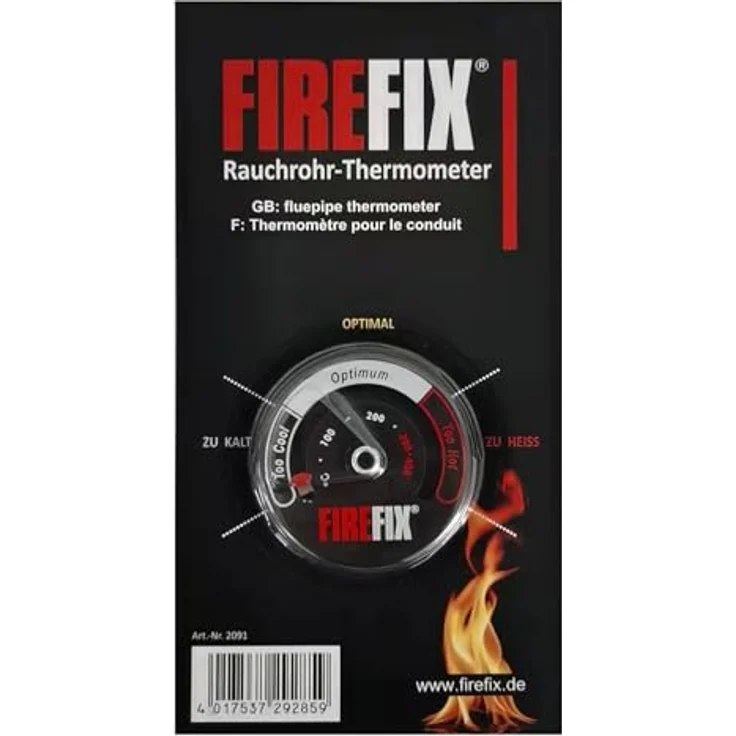 FIREFIX 2091 Rauchrohr-Thermometer, magnetisch, schnelles Ablesen, besseres Brennverhalten, minimiert Überhitzungsgefahr