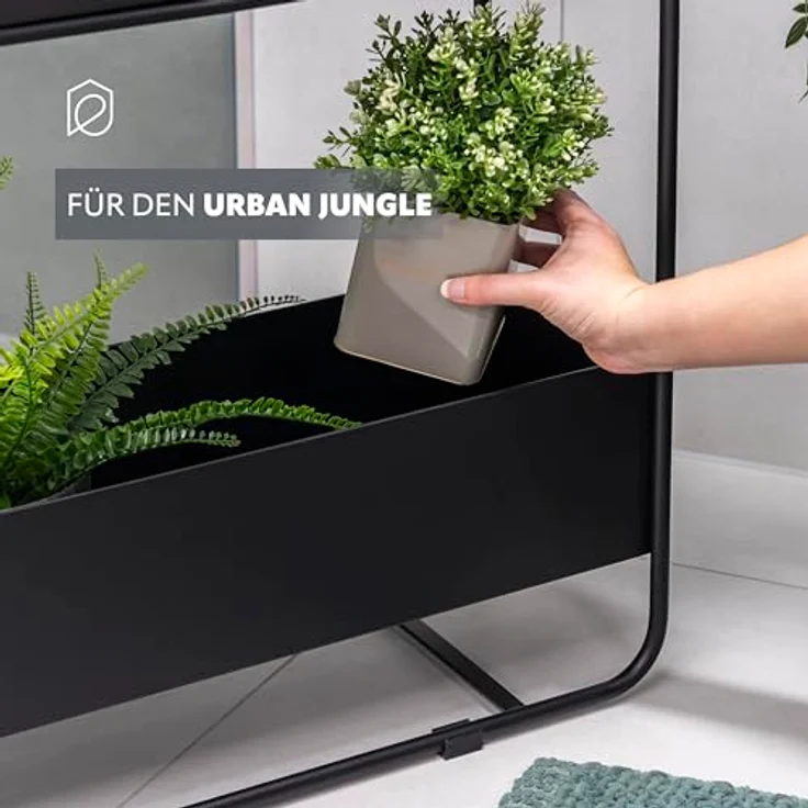 eluno Blumenständer mit 2 Ablagen, aus Metall schwarz, vielseitiges Multifunktionsregal – Bild 4