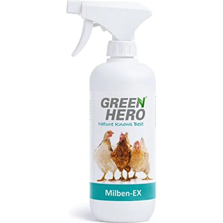 GreenHero Milben-EX 500 ml, Das Spray gegen Milben für Hühner & Geflügel, Milben Stopp, Anti Milbenspray, Umgebungsspray zum Bekämpfen von Milben im Hühnerstall, Abwehrspray und zur Vorbeugung