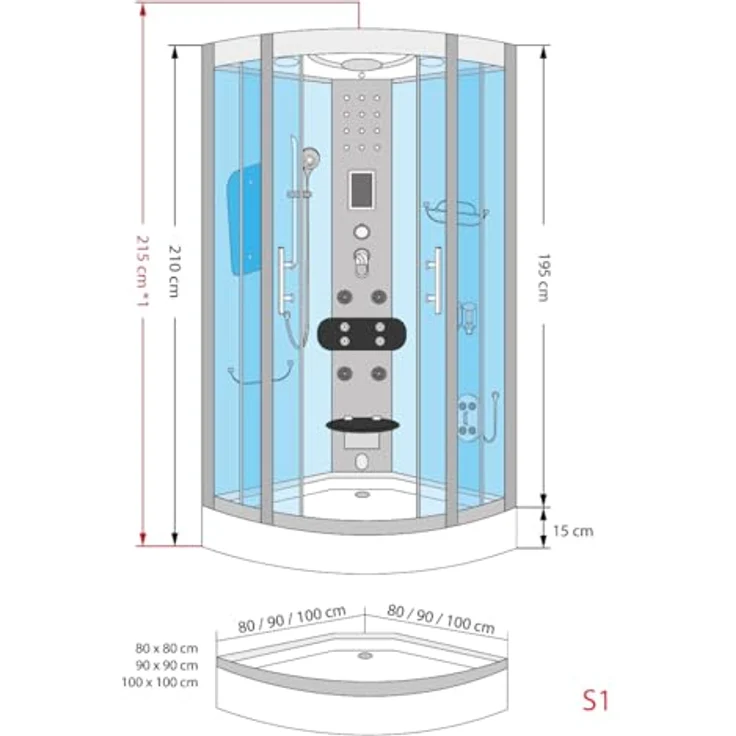 SeniorBad Dampfdusche D58-10M2, Duschtempel mit Sauna-Funktion, 90x90 cm, Weiß, inkl. Dampfgenerator, Regendusche und Aromatherapie – Bild 4