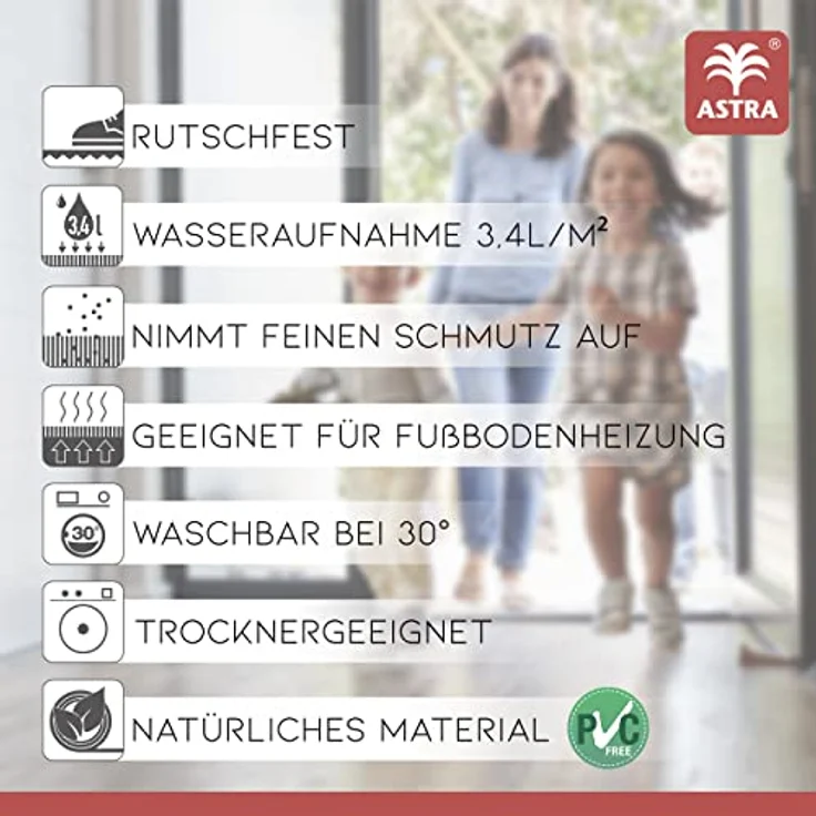 ASTRA waschbarer Fußabstreifer Baumwolle – saugstarker Sauberlauf Entra – rutschfeste Matte – (60 x 75 cm – grün) – Bild 4