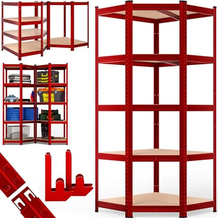 monzana Schwerlastregal, Eckregal 180x70x40cm, 875 kg Tragkraft, 5 MDF-Platten, rot – Bild 1