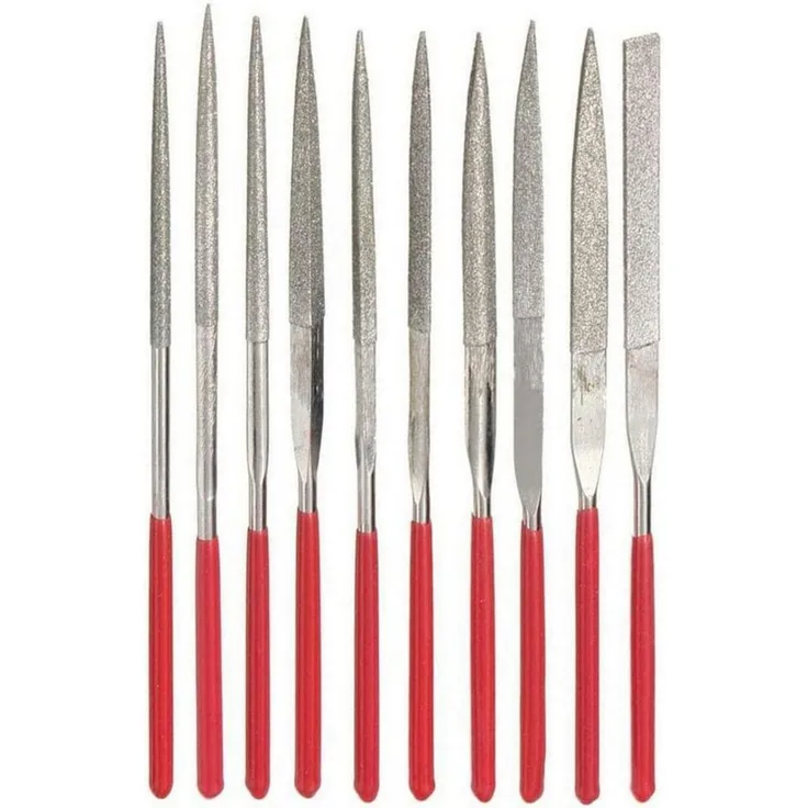 LuxusKollektion Werkstattfeile Diamantfeilen Set 10tlg. Mini, 100mm, silber/rot, SoftGrip