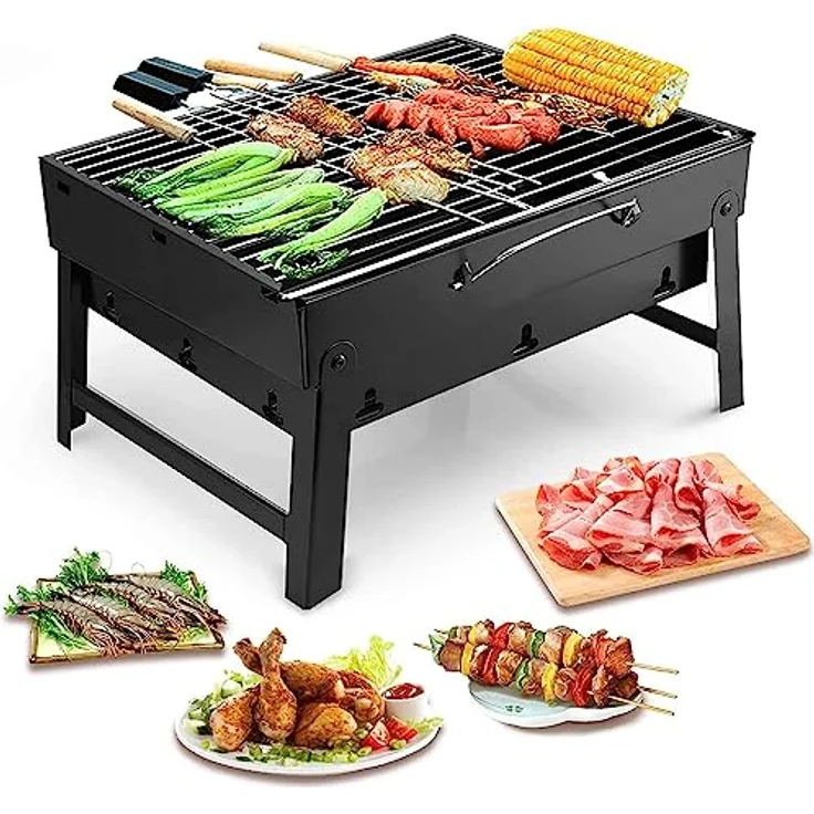 Holzkohlegrills Tragbarer Grill Edelstahl Holzkohle Smoker Char Broil BBQ Pit Grill für Outdoor Camping (Mittel), Schwarz – Bild 1