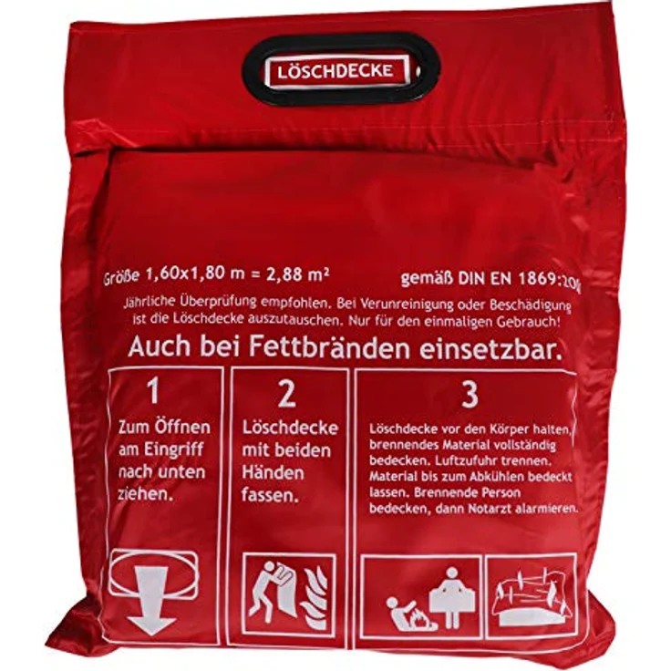 Löschdecke 1,60 x 1,80 m in Tasche zum Aufhängen mit Grifftaschen zur sicheren Handhabung – Bild 2