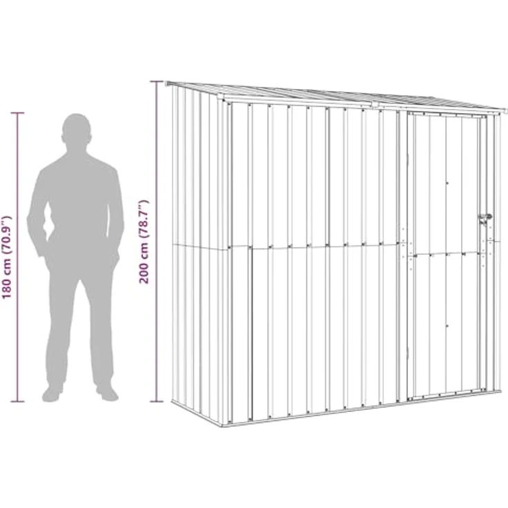vidaXL Gartenhütte Anthrazit 203 x 85,5 x 200 cm, wetterfester Metall-Speicher für Gartenwerkzeuge, rechteckig, rostbeständig, einfache Montage – Bild 4