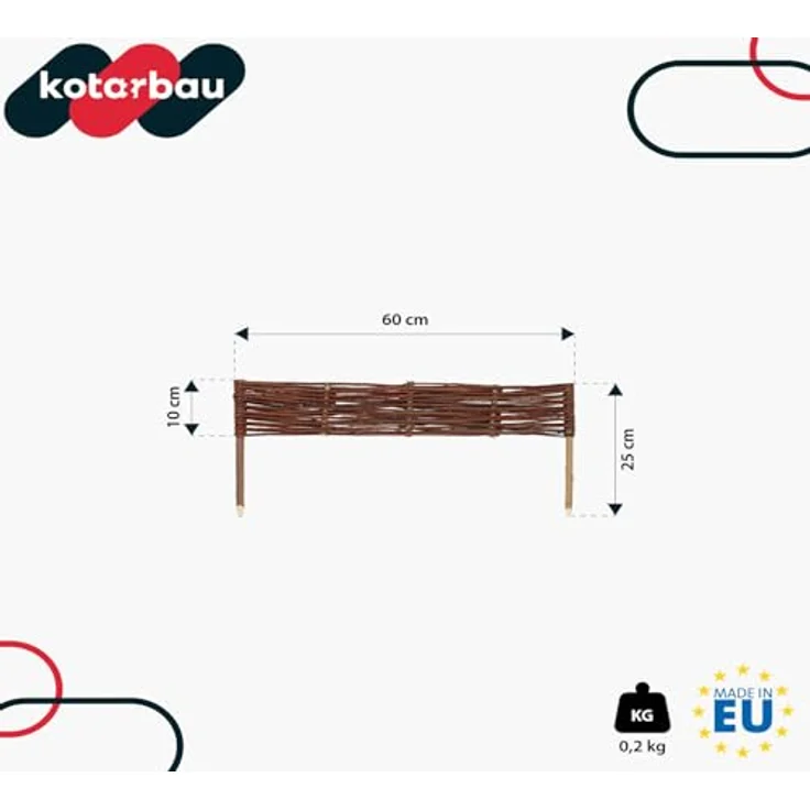 KOTARBAU® Weidenzaun Beetbegrenzung 5er Set, 60 x 10 cm, Braun, flexible Beeteinfassung aus wetterbeständiger Weide – Bild 3