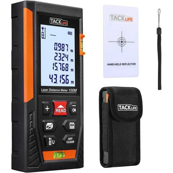 TACKLIFE HD 100, 100m Digital Laser Entfernungsmesser ±1/13 Zoll, mit 2 Ebenen zur Berechnung von Fläche und Volumen, blau