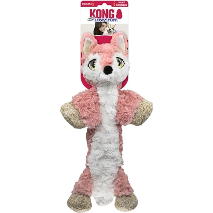 KONG Low Stuff Flopzie Flopzie, Tierspielzeug mit Fuchs-Design, Größe M, weich und mit mehreren Quietscher – Bild 3