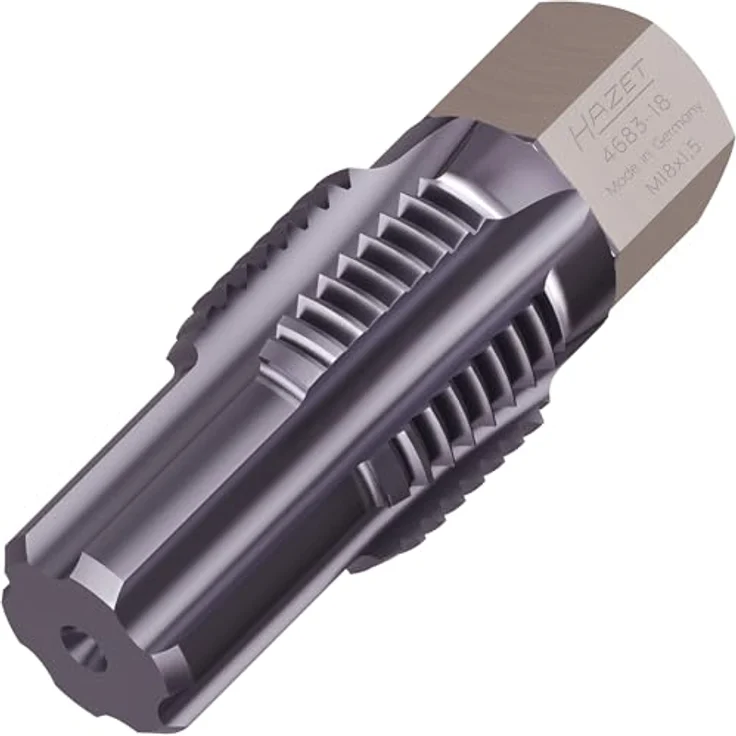 Hazet 4683-18 Gewinde-Nachschneider, M18 x 1,5, für Abgastemperatur-Sonden, 13 mm Außen-Sechskant, 42 mm Länge, für Mercedes-Benz, Audi, Porsche, BMW, VW, Führungsbolzen und Reinigungsnuten – Bild 3