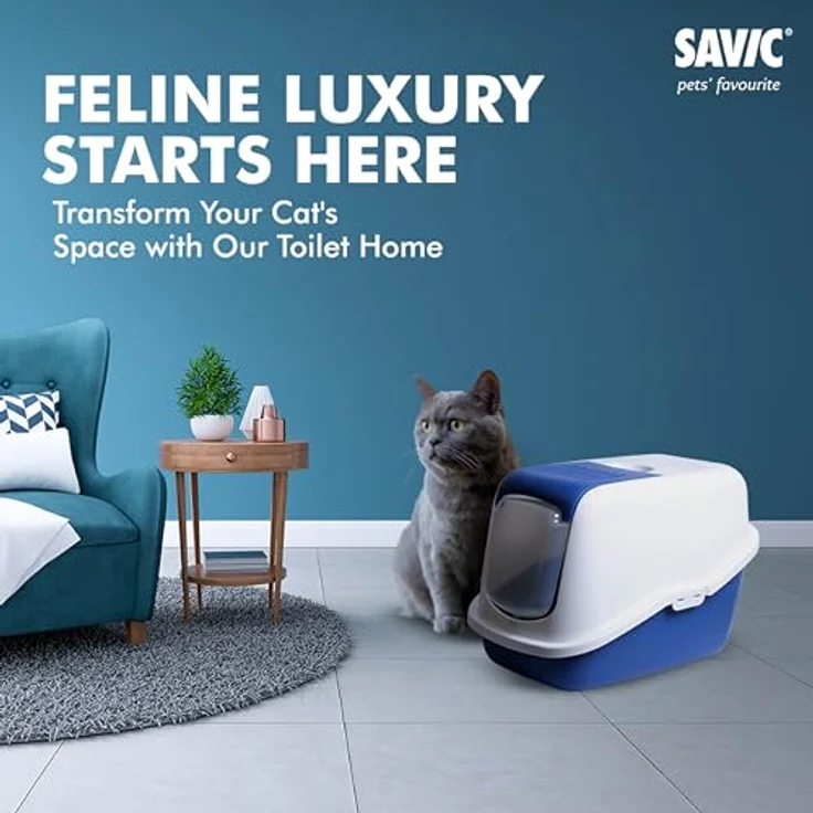 Savic Katzentoilette Nestor blau, mit aufklappbarer Front und Aktivkohle-Filter – Bild 3