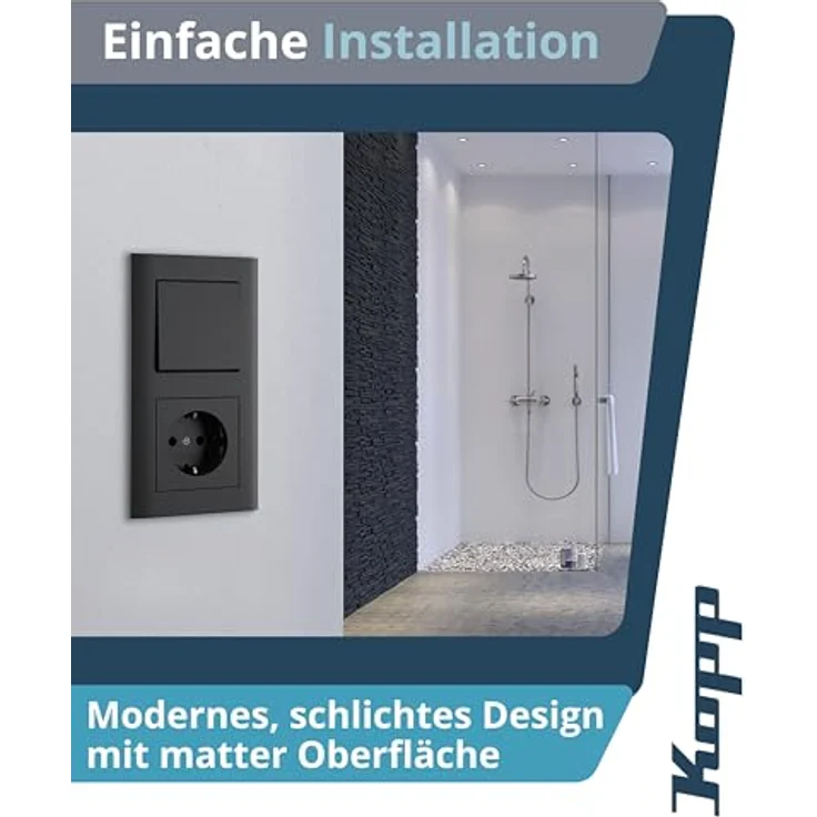 Kopp ATHENIS 2-fach Abdeckrahmen, anthrazit, eleganter Steckdosen- und Schalterrahmen aus mattem Kunststoff, 5 Stück, 86 x 157 x 9,5 mm – Bild 5