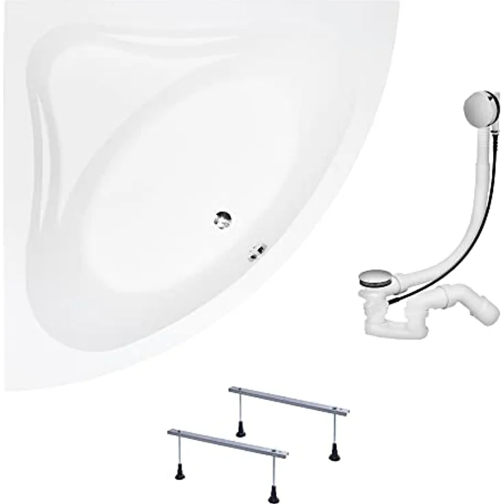 KOLMAN MIA Eckbadewanne 130x130 cm, 3in1 Komplettset mit automatischen Siphon, reinweiß, aus verstärktem Acryl – Bild 1