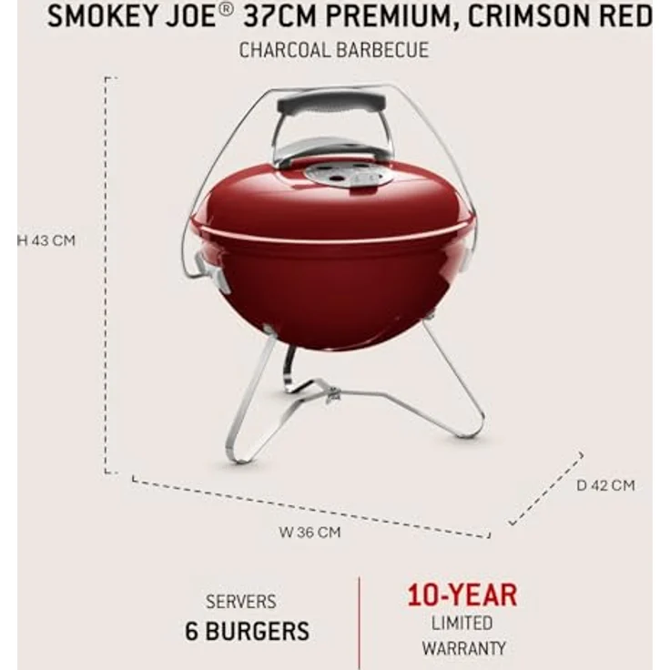 Weber 1123004 Smokey Joe Premium, Holzkohlegrill, 37 cm, crimson rot, für unterwegs, tragbar – Bild 4