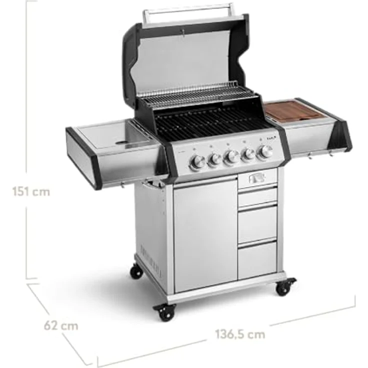 BURNHARD EARL 3-Brenner Gasgrill Edelstahl mit Heckbrenner, Gusseisen Grillrost, Infrarot Keramikbrenner und Abdeckhaube – Bild 2