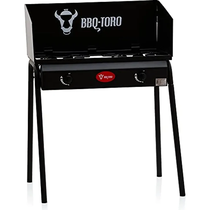 BBQ-Toro Gas Grilltisch mit Windschutz | Gusseisen Gaskocher 2 Brenner 78 x 45 x 110 cm | 12 kW | Tischgrill für Camping, Einsatz im Freien, im Garten und auf der Terasse