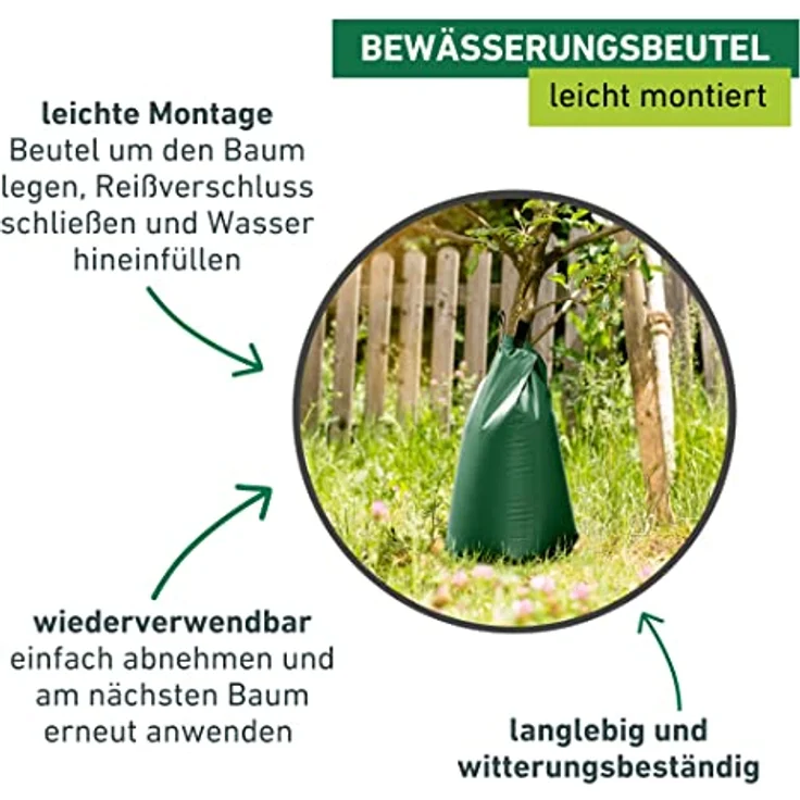 Windhager Baumbewässerungsbeutel, Baumbeutel, Bewässerungssack, Bewässerungsbeutel für Bäume, automatische System-Tropftaschen, 56 Liter, 07188 – Bild 6
