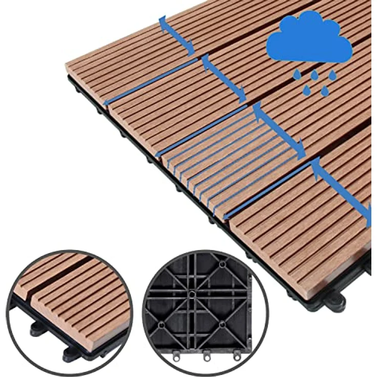 WPC Fliesen 1m²-4m² Terrassenfliesen Set Holzfliesen 30x30cm Balkon Pool Garten 11x Klassik terrakotta – Bild 6