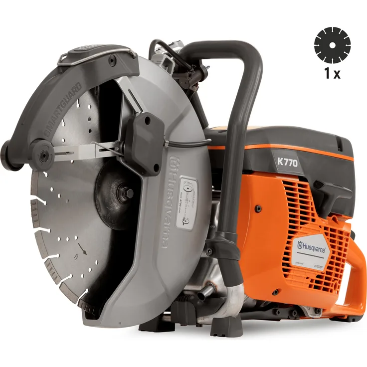Husqvarna K 770, Handkreissäge mit 350 mm SmartGuard und Diamantblatt S45 Vari, geringes Gewicht und optimales Kraftübertragungs-System