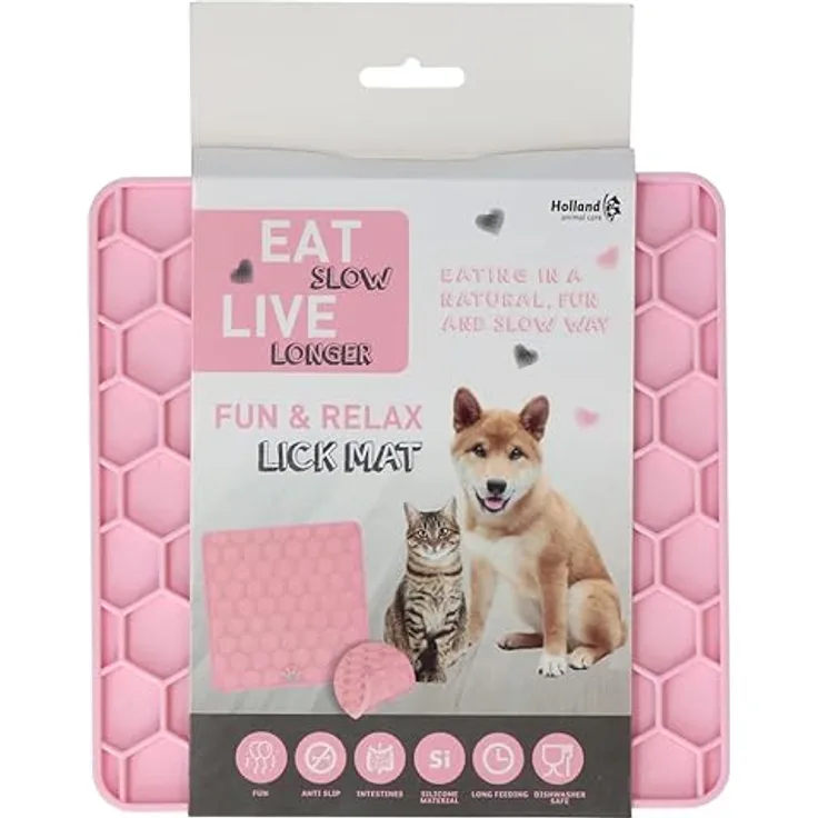 Eat Slow Live Longer Fun & Relax Lick Mat - Leckmatte für Hunde - Anti-Kau-Napf - Langsame Fütterung - Einfach überall zu platzieren - Herausforderung für Ihr Haustier - Rosa - L23xB19xH1 cm