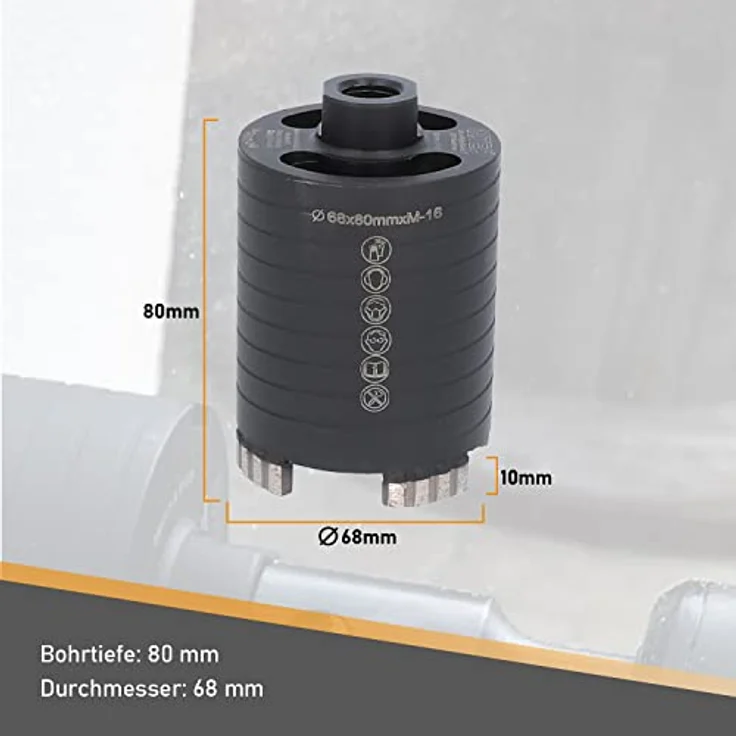 BTEC – Diamant Dosensenker 68 mm mit M16-Aufnahme + 80 mm Nutzlänge – Dosenbohrer für Mauerwerk, Kalksandstein, Ziegel, Poroton, Putz uvm. – Diamant Bohrkrone – Bild 4