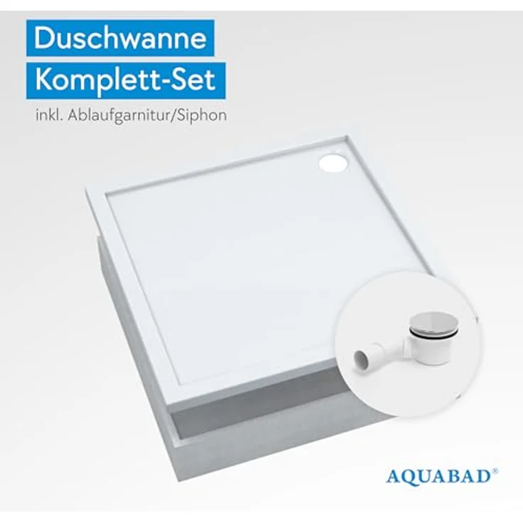 Aquabad® Duschwanne BASIC Smooth White, Quadrat, 80x80 cm, Acryl mit Styroporträger und Ablaufgarnitur – Bild 2