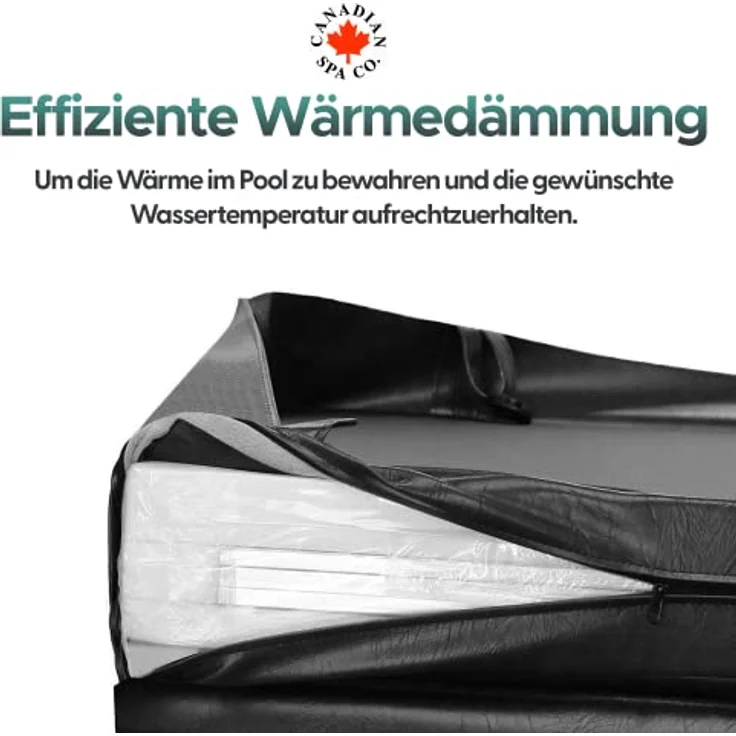 Canadian Spa Company Whirlpool Muskoka, Isolierabdeckung, Schwarz, 188x188 cm, UV-beständig, 6 Griffe, 8 Befestigungsriemen – Bild 4