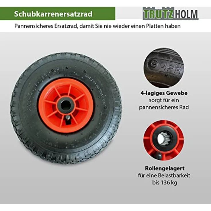 Sackkarrenrad 3.00-4 260x85 mm Luftrad Sackkarrenräder Ersatzrad 4PR mit Kugellager 136 kg Tragkraft Bollerwagenrad – Bild 2