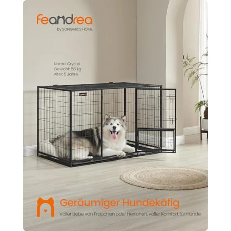 Feandrea Hundekäfig hochbelastbar, XXXL, tintenschwarz - transportabler Haustierkäfig mit 2 abnehmbaren Türen – Bild 2