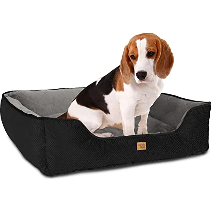 ib style® Happy Milo Hundebett | Körbchen für Hunde & Katzen | mit Reißverschluss | Größe: M | Schwarz – Bild 1