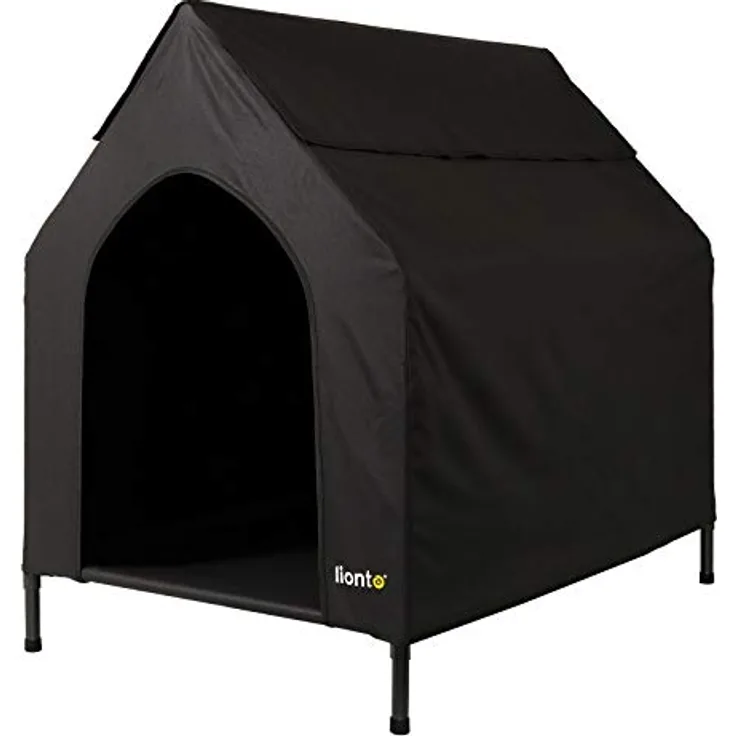 lionto Überdachte Hundeliege erhöhte Hundehütte Hundebett mit Dach, (S) 90x65x85 cm schwarz